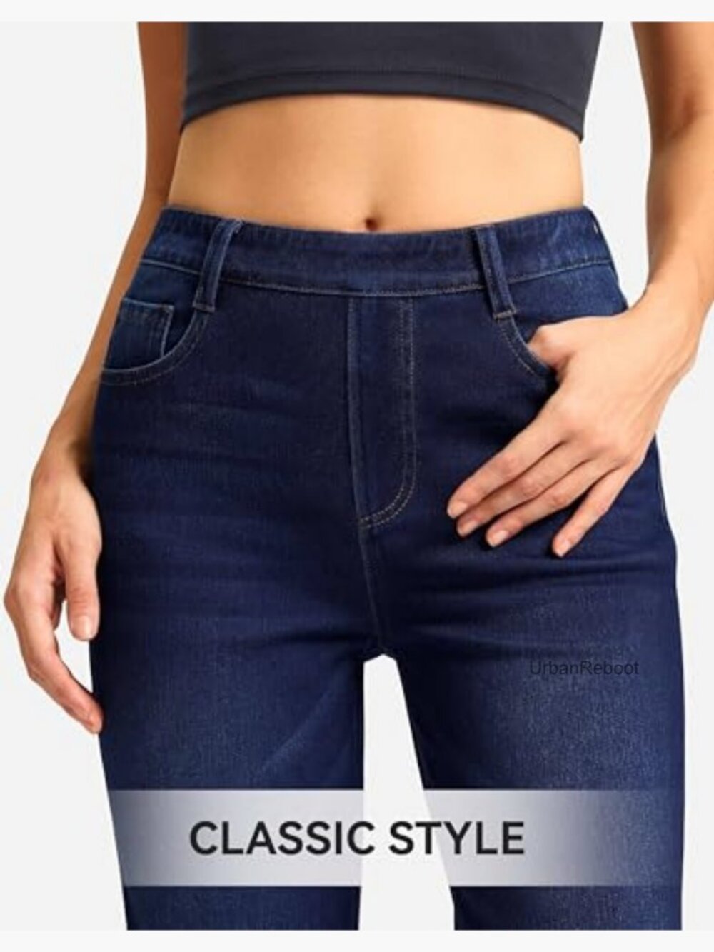 Stretchy Pull On Straight Leg Jeans High Waisted Tummy Control - Picture 6 of 7
